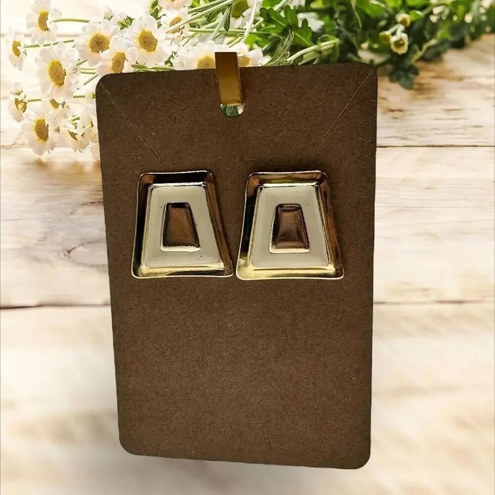 Vintage Geometric Gold toned & Off White Square Earrings